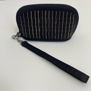 Baskets of Cambodia Woven Wristlet Make Up Bag Mini Coin Purse Black Cream OS